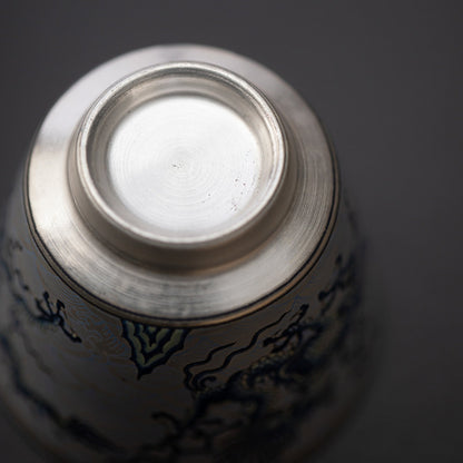 Handcrafted Silver-Plated Chinese Dragon Ceramic Cup