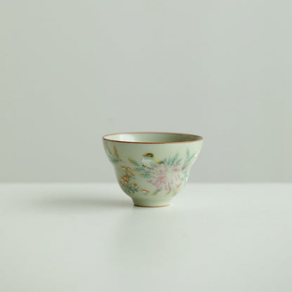 Ru Kiln Flower and Bird Pattern Handmade Ceramic Cup