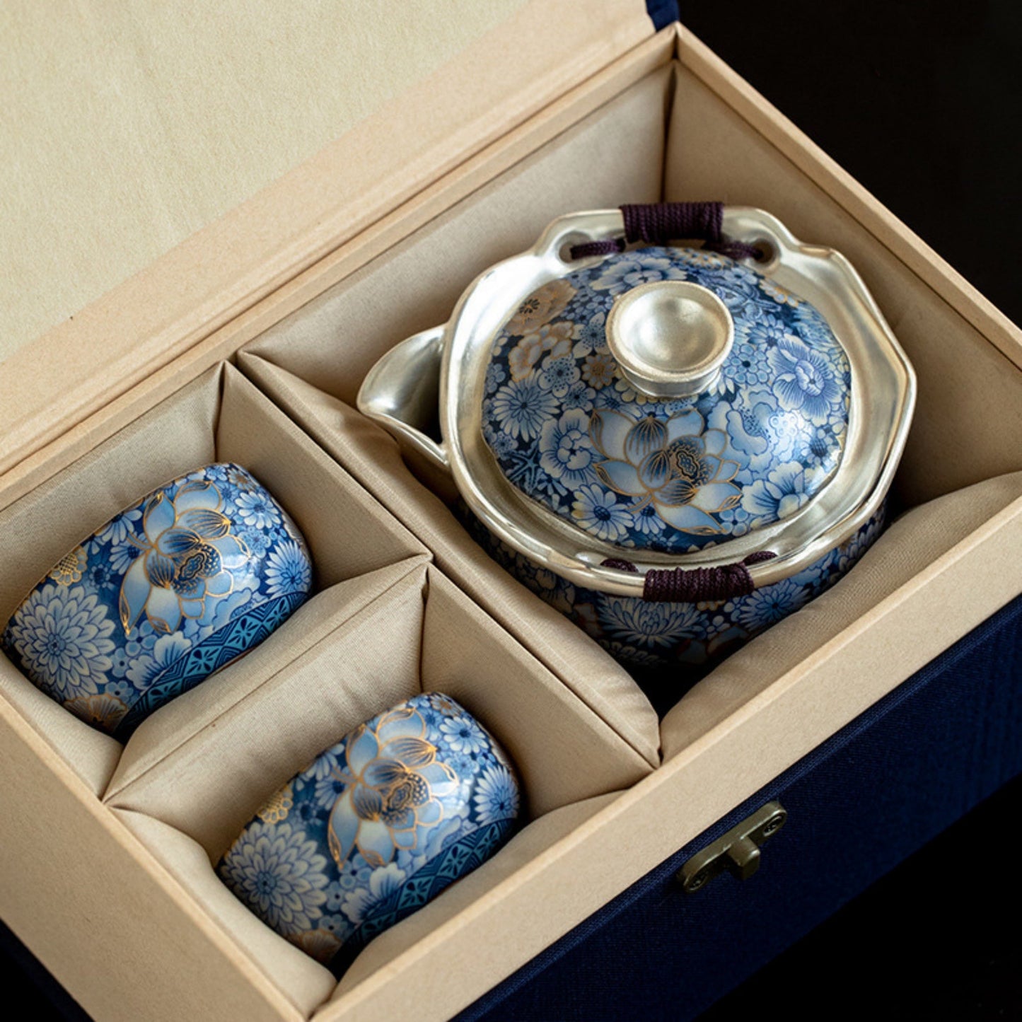 Handmade Floral Silver-Plated Ceramic Tea Set