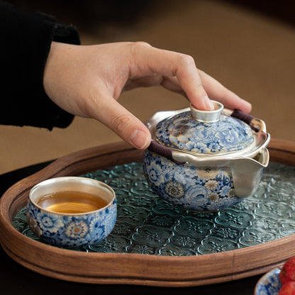 Handmade Floral Silver-Plated Ceramic Tea Set