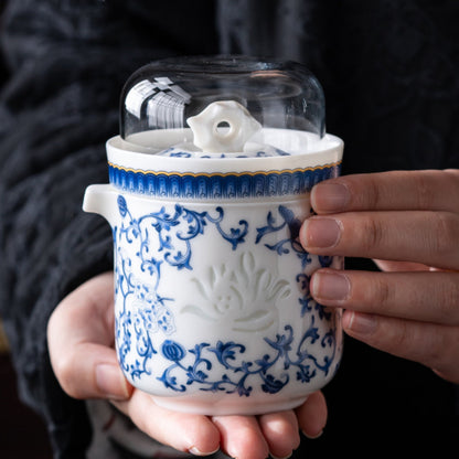 Blue and White Pattern Linglong Nephrite Porcelain Tea Set