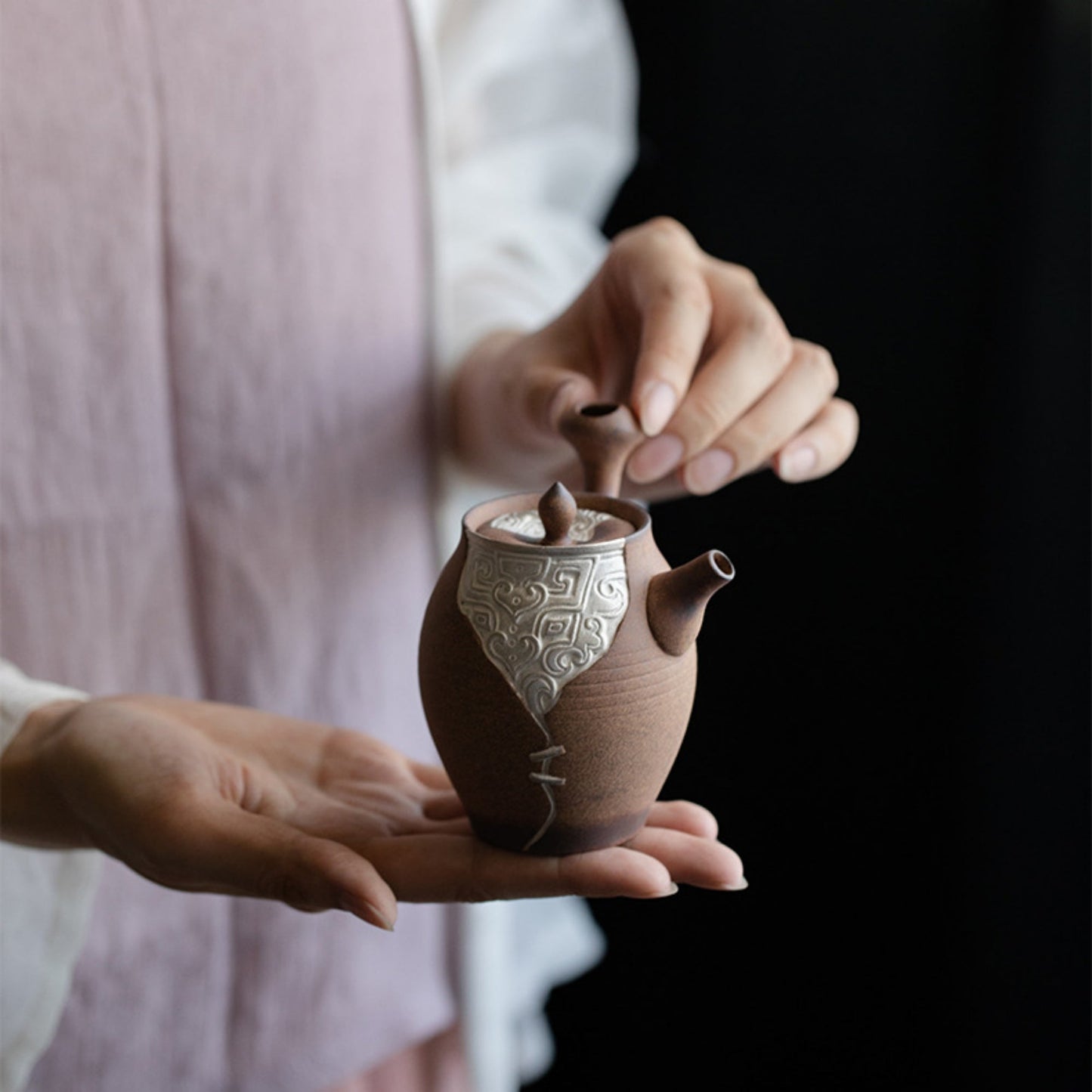 Taotie and Auspicious Clouds Handcrafted Ceramic Tea Set