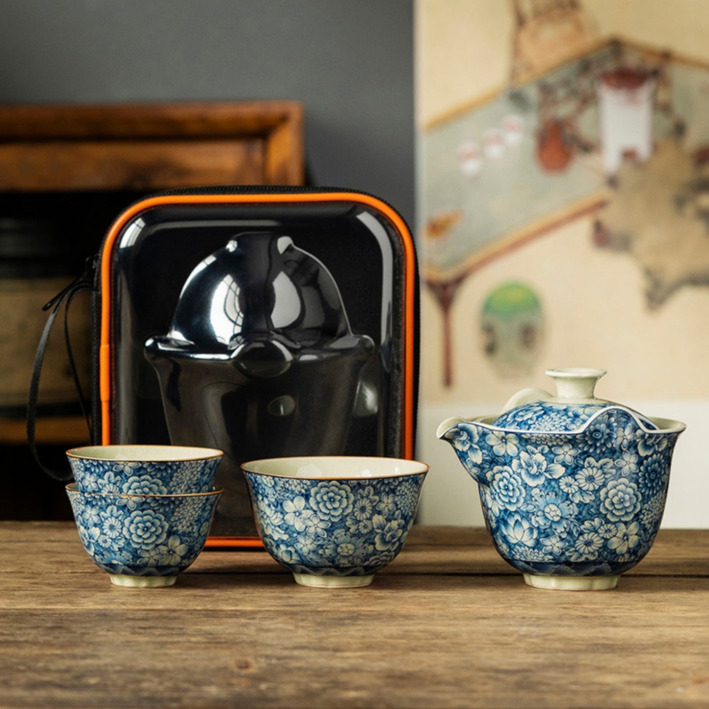 Ice Crack Blue and White Porcelain Handmade Tea Set