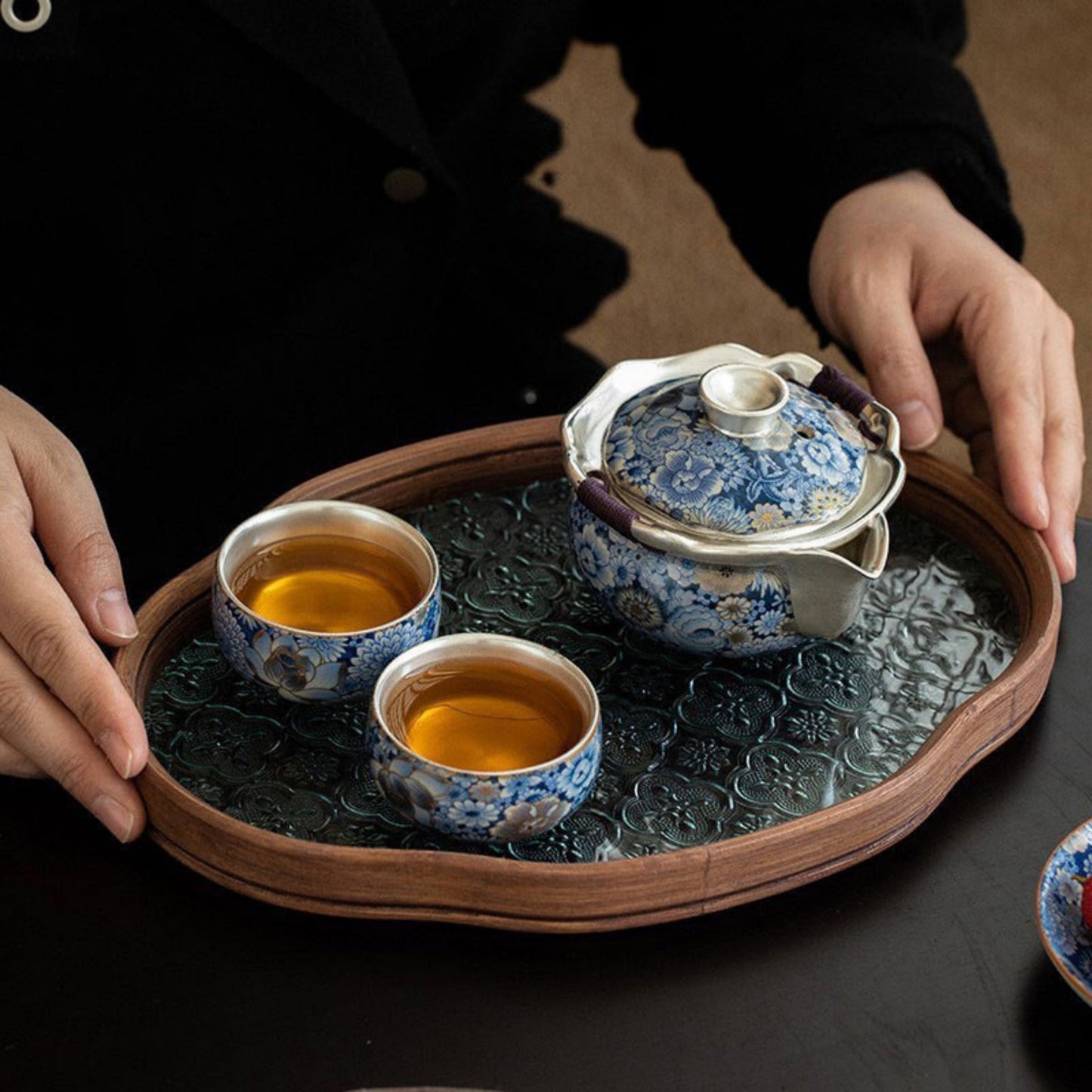 Handmade Floral Silver-Plated Ceramic Tea Set