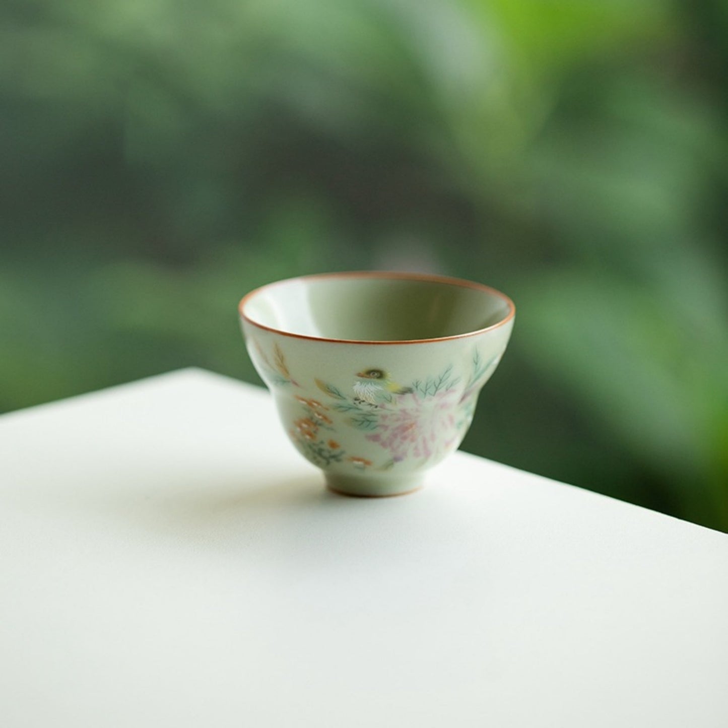 Ru Kiln Flower and Bird Pattern Handmade Ceramic Cup