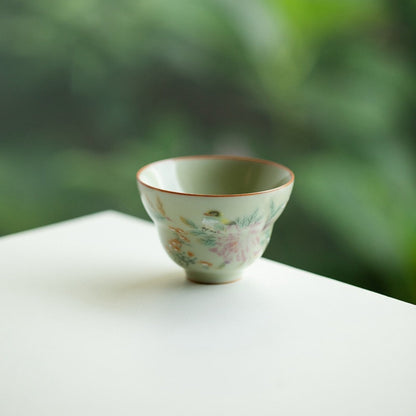 Ru Kiln Flower and Bird Pattern Handmade Ceramic Cup