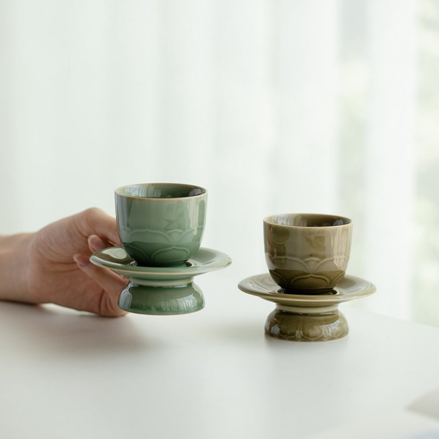 Yue Kiln Celadon Vintage Lotus Tea Cup
