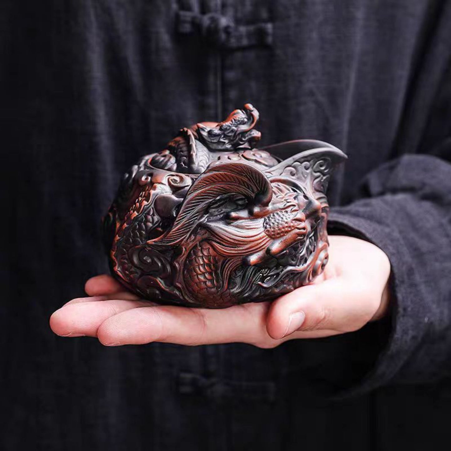 Handmade Purple Clay Dragon Relief Portable Tea Set