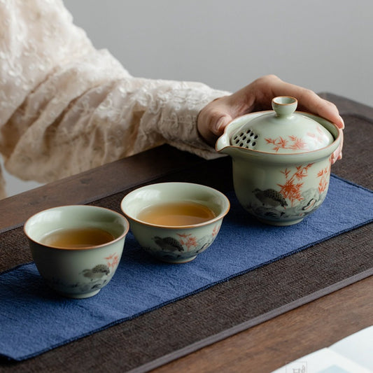 Portable Handmade Ru Kiln Ceramic Tea Set