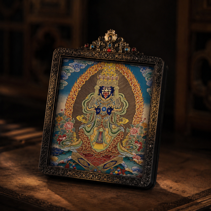 Zenthangka Hand-Painted Thangka Buddha Pendant - Antique Black-Gold Embossed Filigree Ga Wu Box (Limited Collector’s Edition)