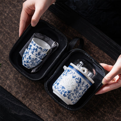 Blue and White Pattern Linglong Nephrite Porcelain Tea Set