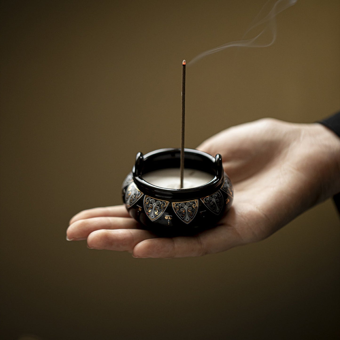 Incense Burner with Black Glazed Bronze Pattern