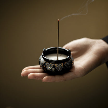 Incense Burner with Black Glazed Bronze Pattern