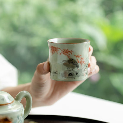 Handmade Bamboo-Shaped Ru Kiln Ceramic Tea Cup