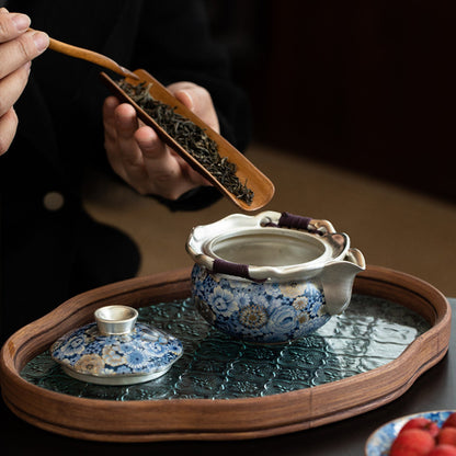 Handmade Floral Silver-Plated Ceramic Tea Set