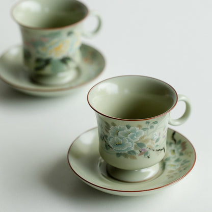 Ru Kiln Handmade Ceramic Coffee Cup and Saucer