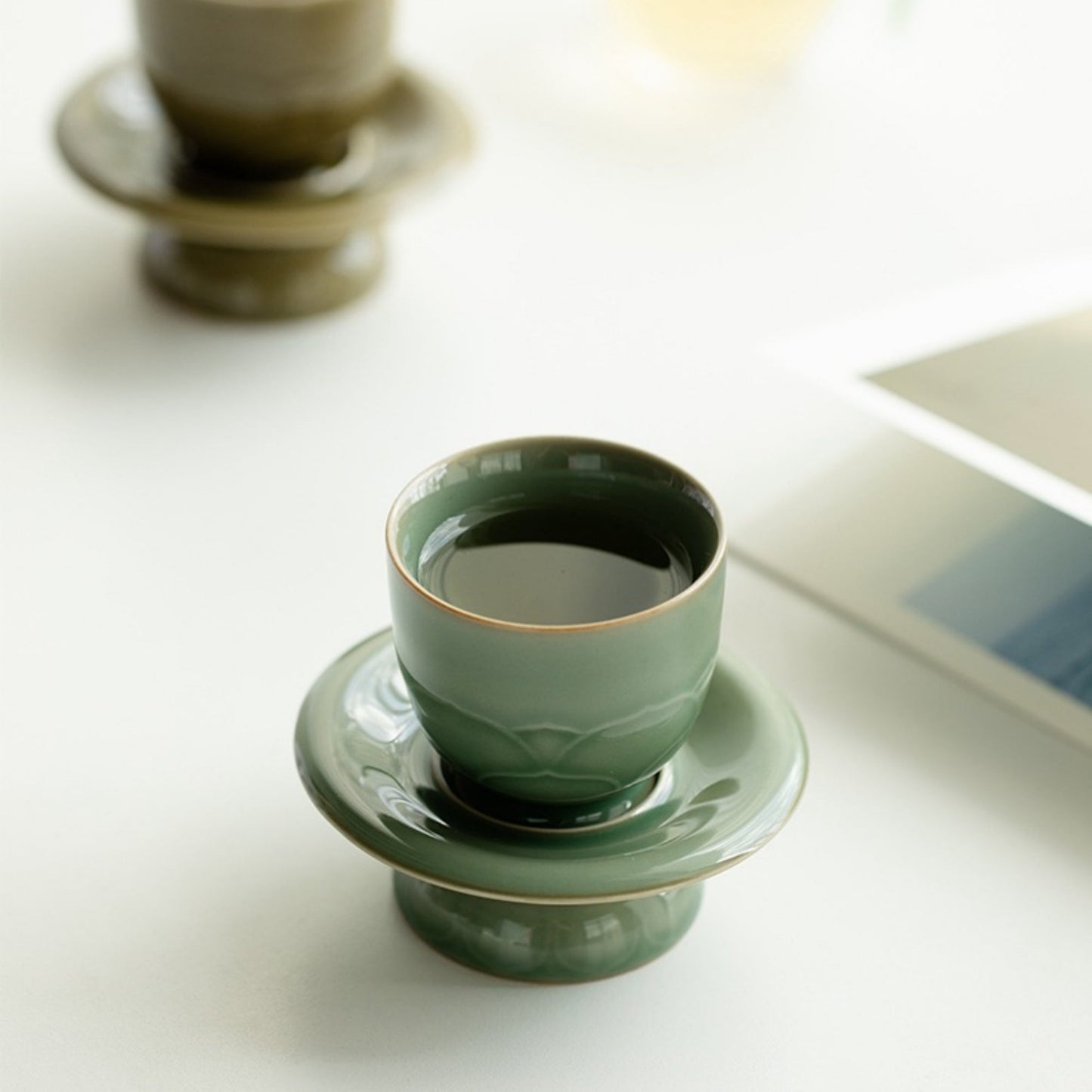 Yue Kiln Celadon Vintage Lotus Tea Cup