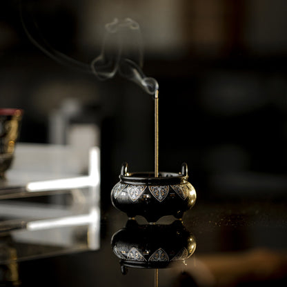 Incense Burner with Black Glazed Bronze Pattern