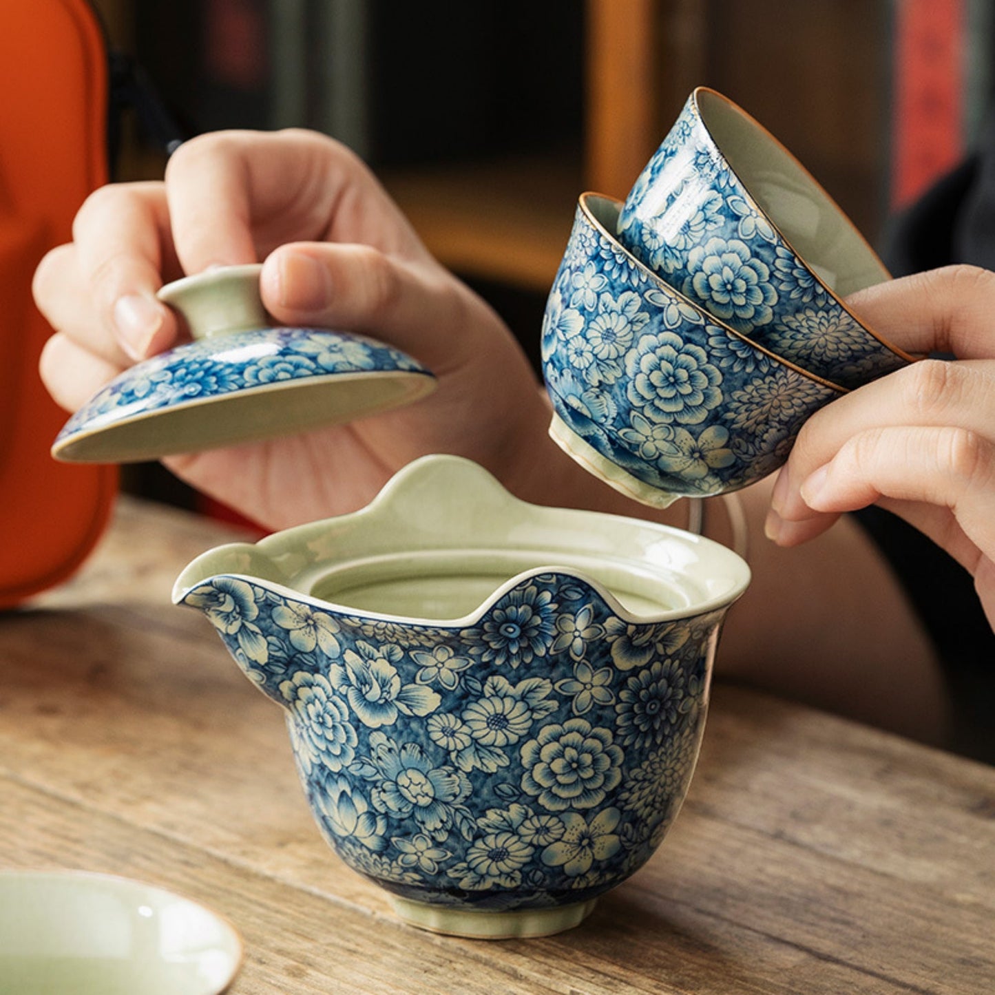 Ice Crack Blue and White Porcelain Handmade Tea Set
