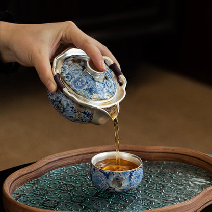 Handmade Floral Silver-Plated Ceramic Tea Set