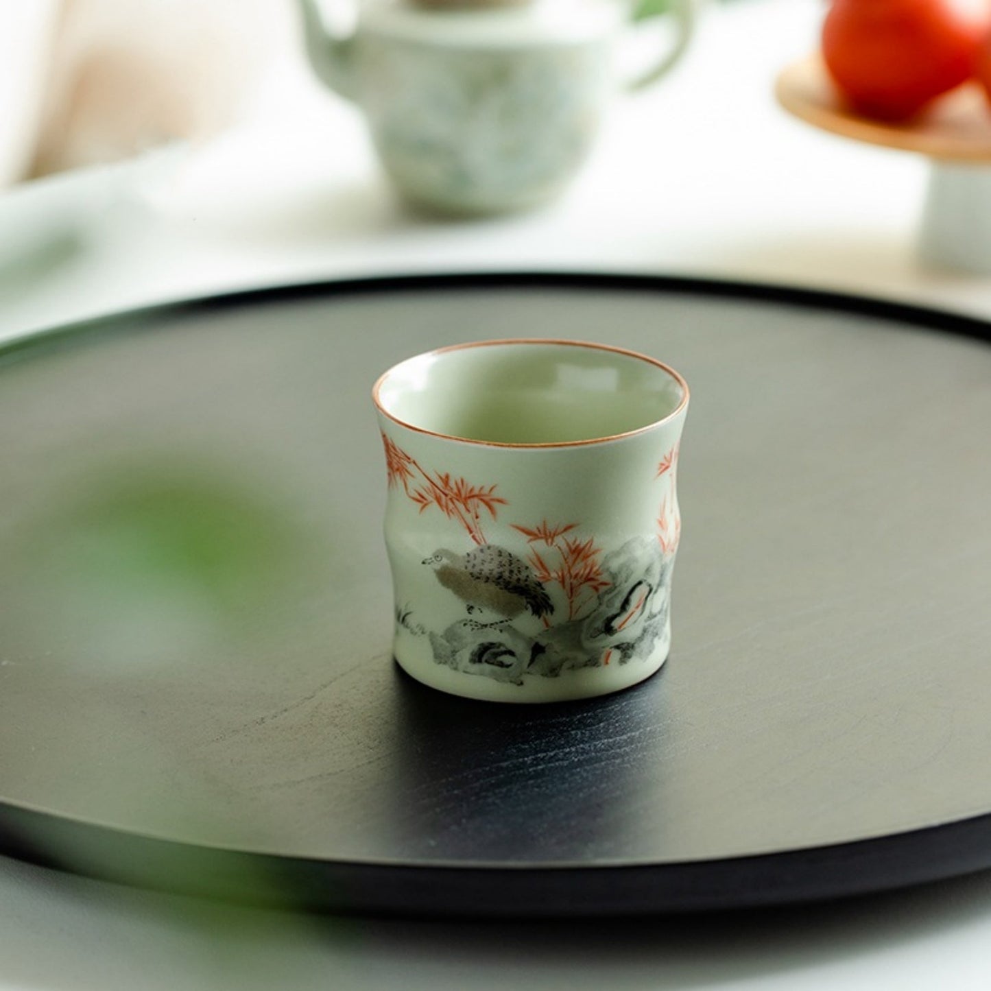 Handmade Bamboo-Shaped Ru Kiln Ceramic Tea Cup