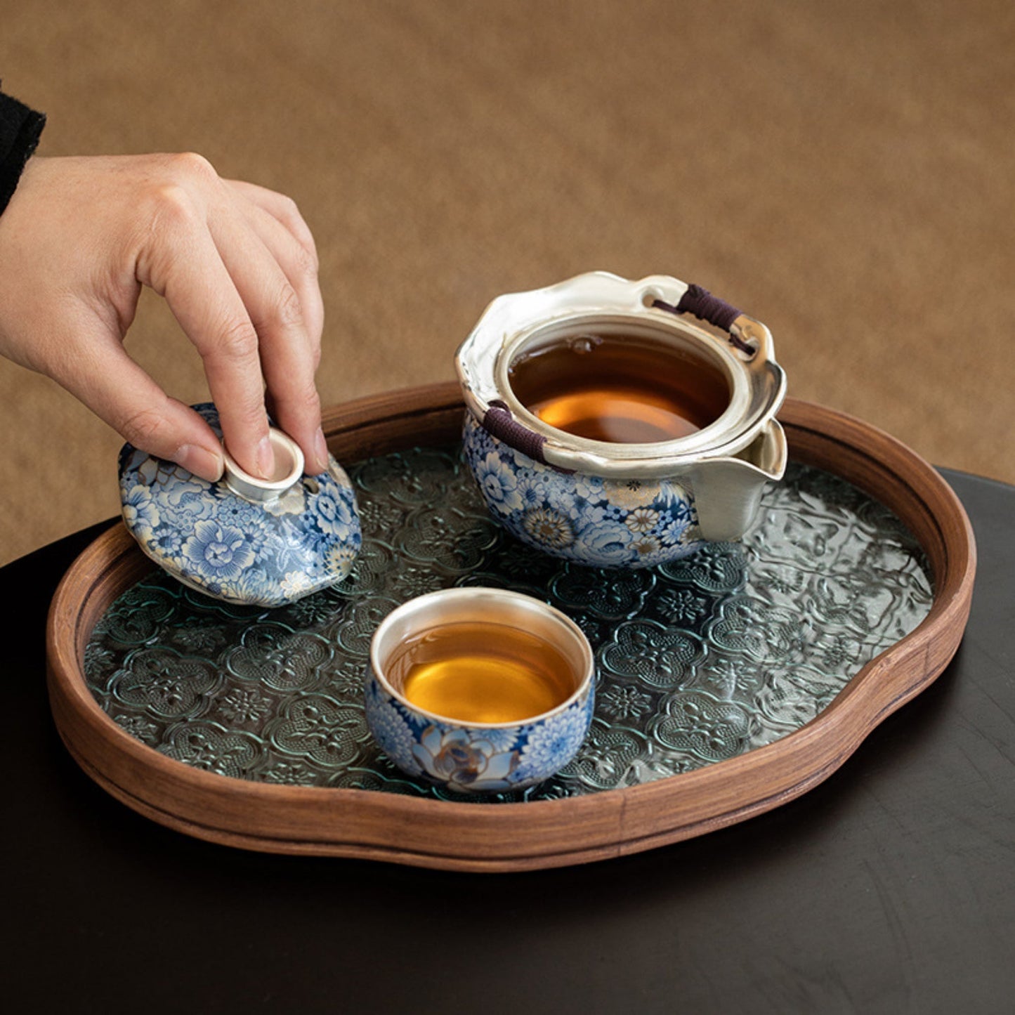 Handmade Floral Silver-Plated Ceramic Tea Set