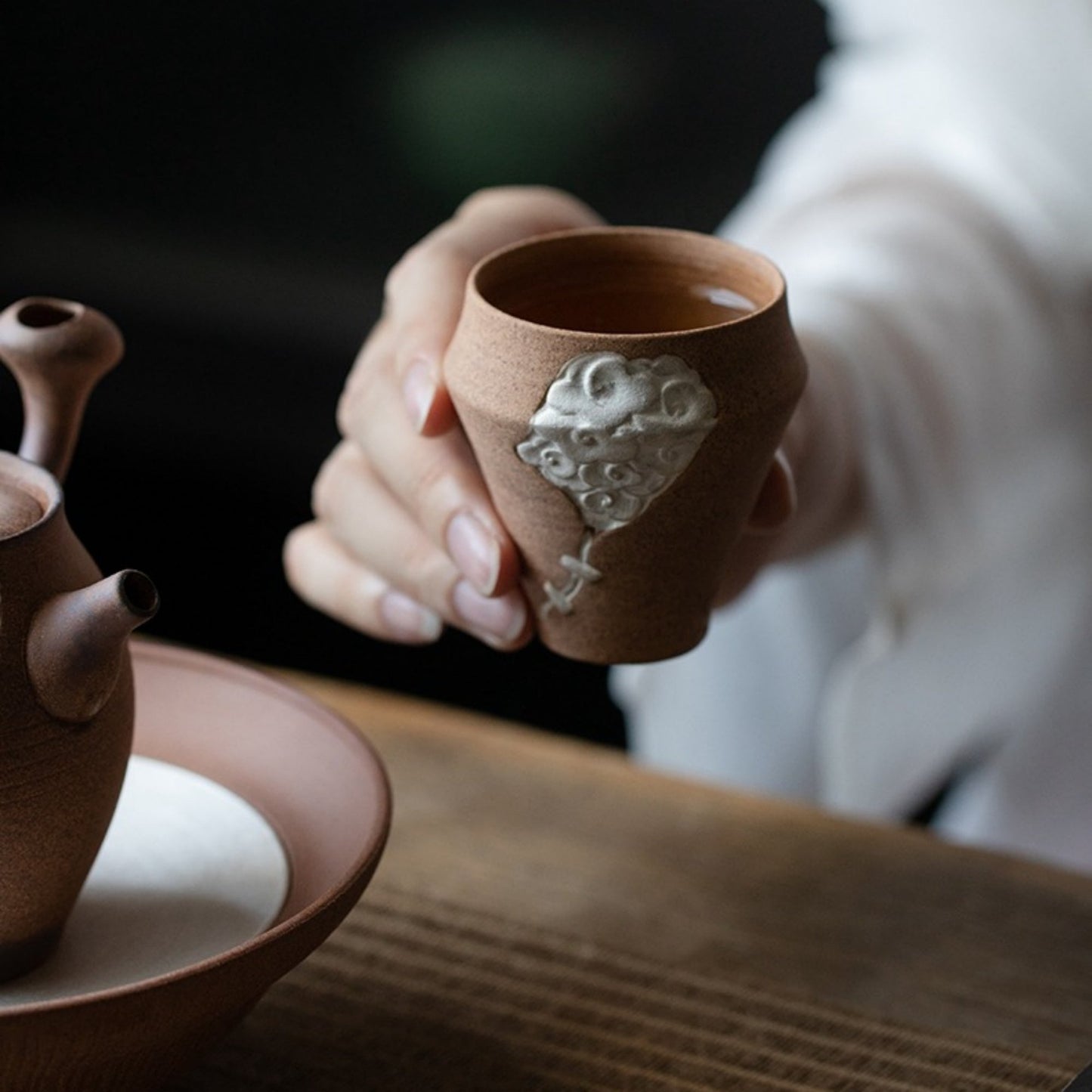 Taotie and Auspicious Clouds Handcrafted Ceramic Tea Set