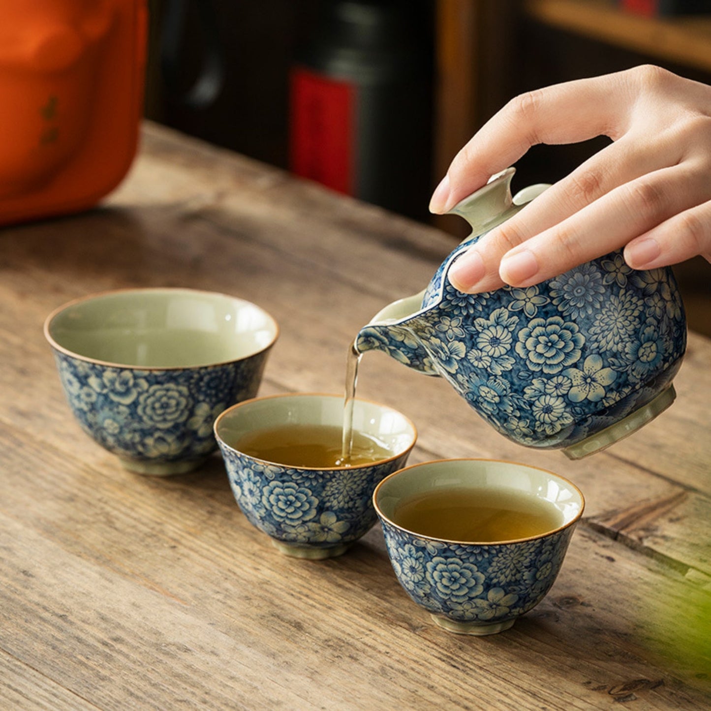 Ice Crack Blue and White Porcelain Handmade Tea Set