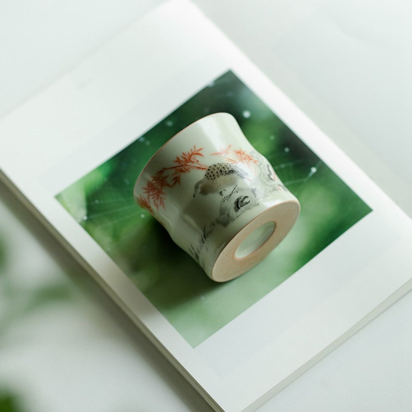 Handmade Bamboo-Shaped Ru Kiln Ceramic Tea Cup
