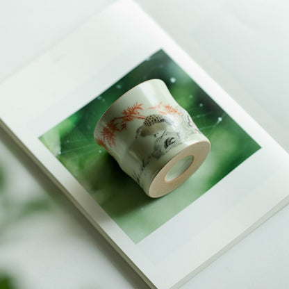 Handmade Bamboo-Shaped Ru Kiln Ceramic Tea Cup