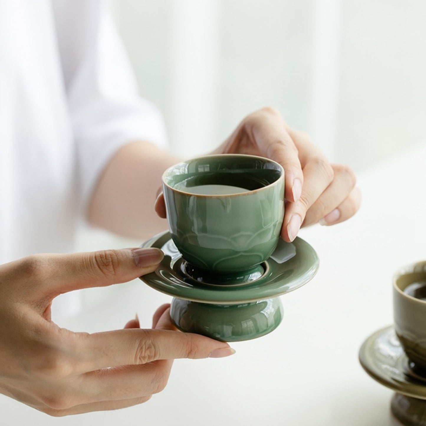 Yue Kiln Celadon Vintage Lotus Tea Cup