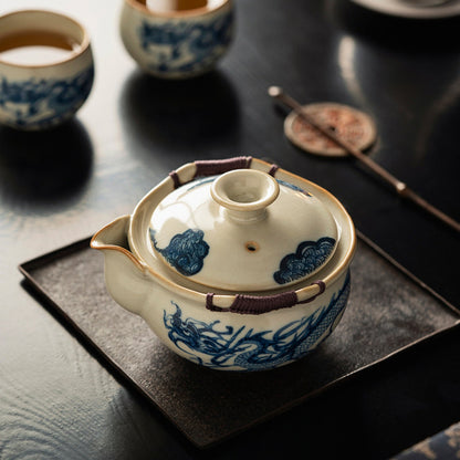 Ru Kiln Blue and White Porcelain Dragon Pattern Tea Set