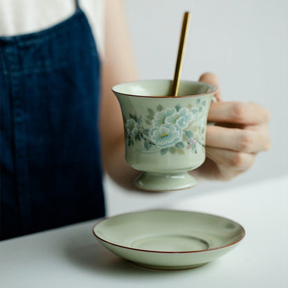 Ru Kiln Handmade Ceramic Coffee Cup and Saucer