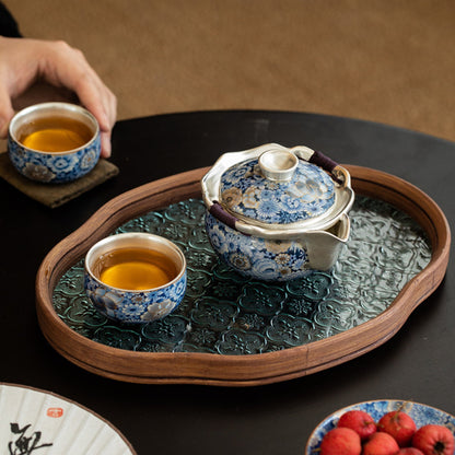 Handmade Floral Silver-Plated Ceramic Tea Set