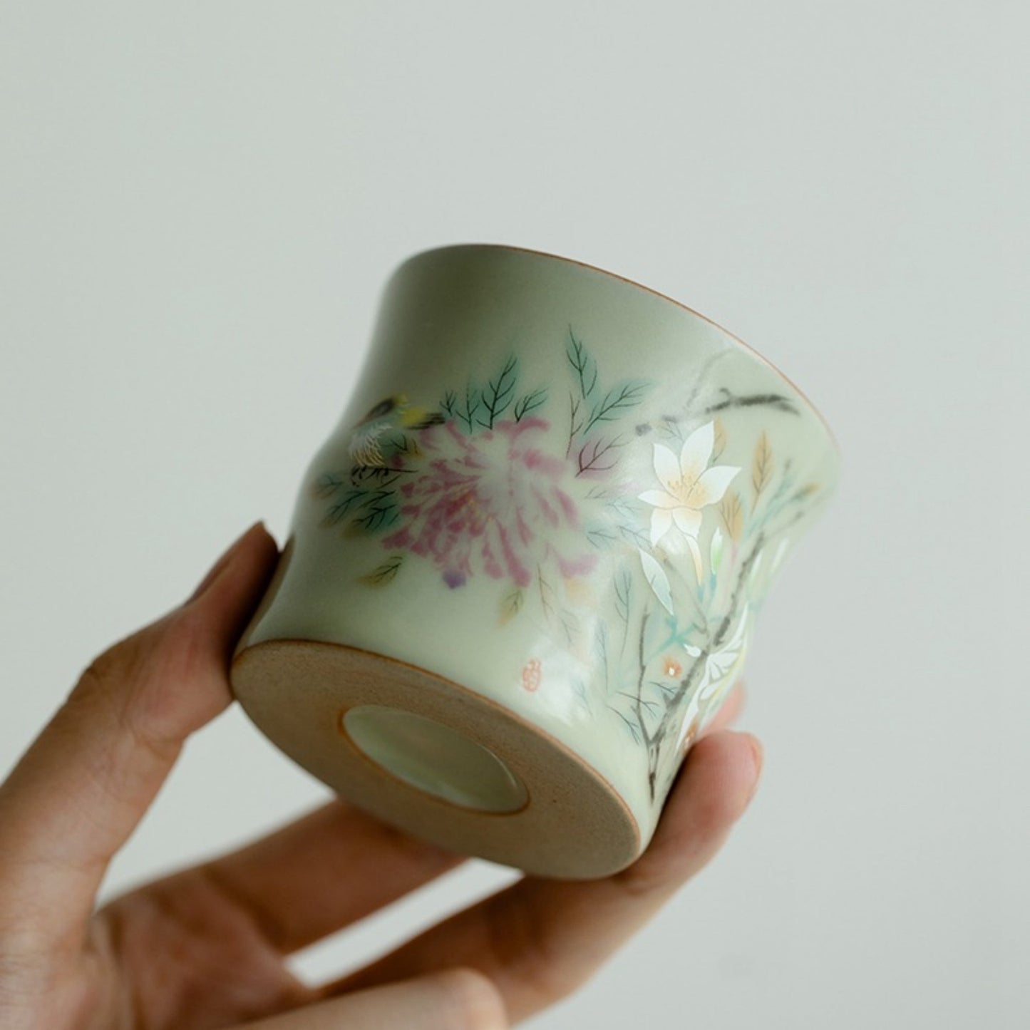 Handmade Bamboo-Shaped Ru Kiln Ceramic Tea Cup