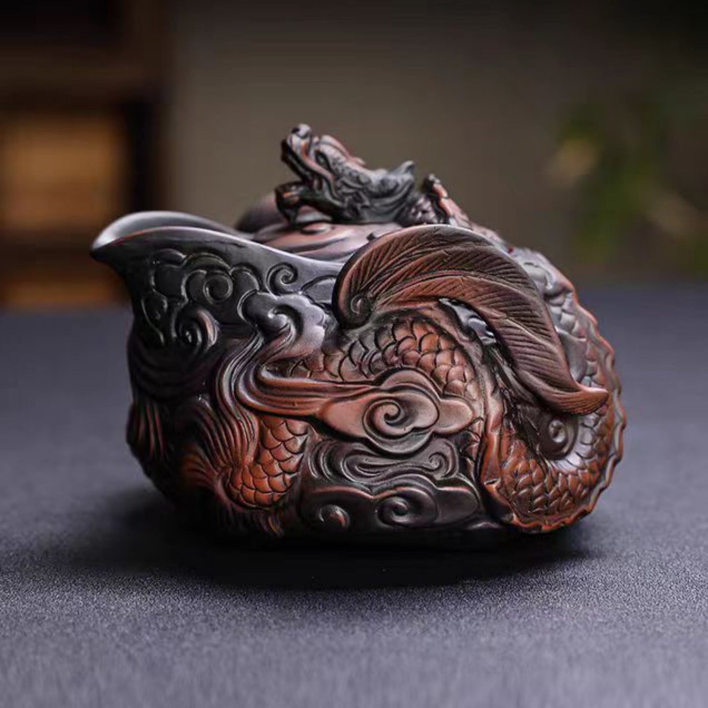 Handmade Purple Clay Dragon Relief Portable Tea Set