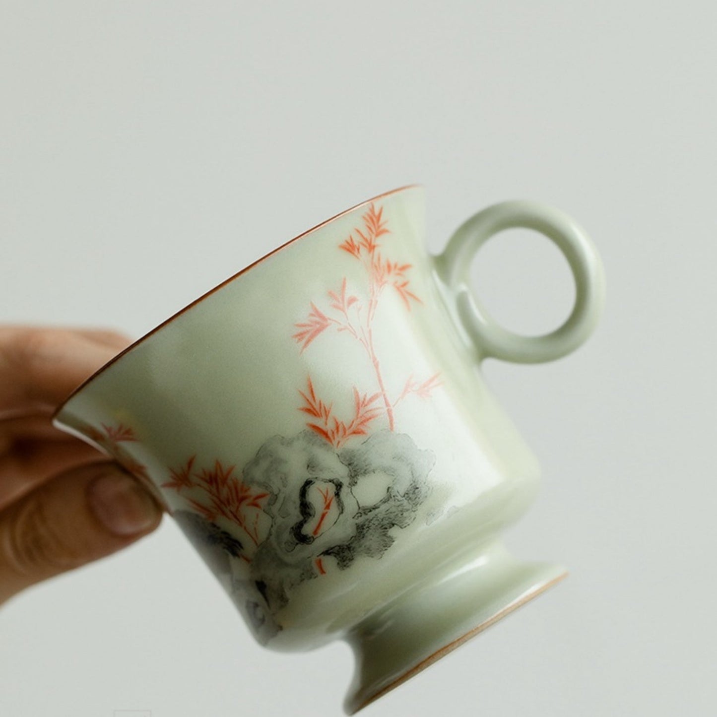 Ru Kiln Handmade Ceramic Coffee Cup and Saucer