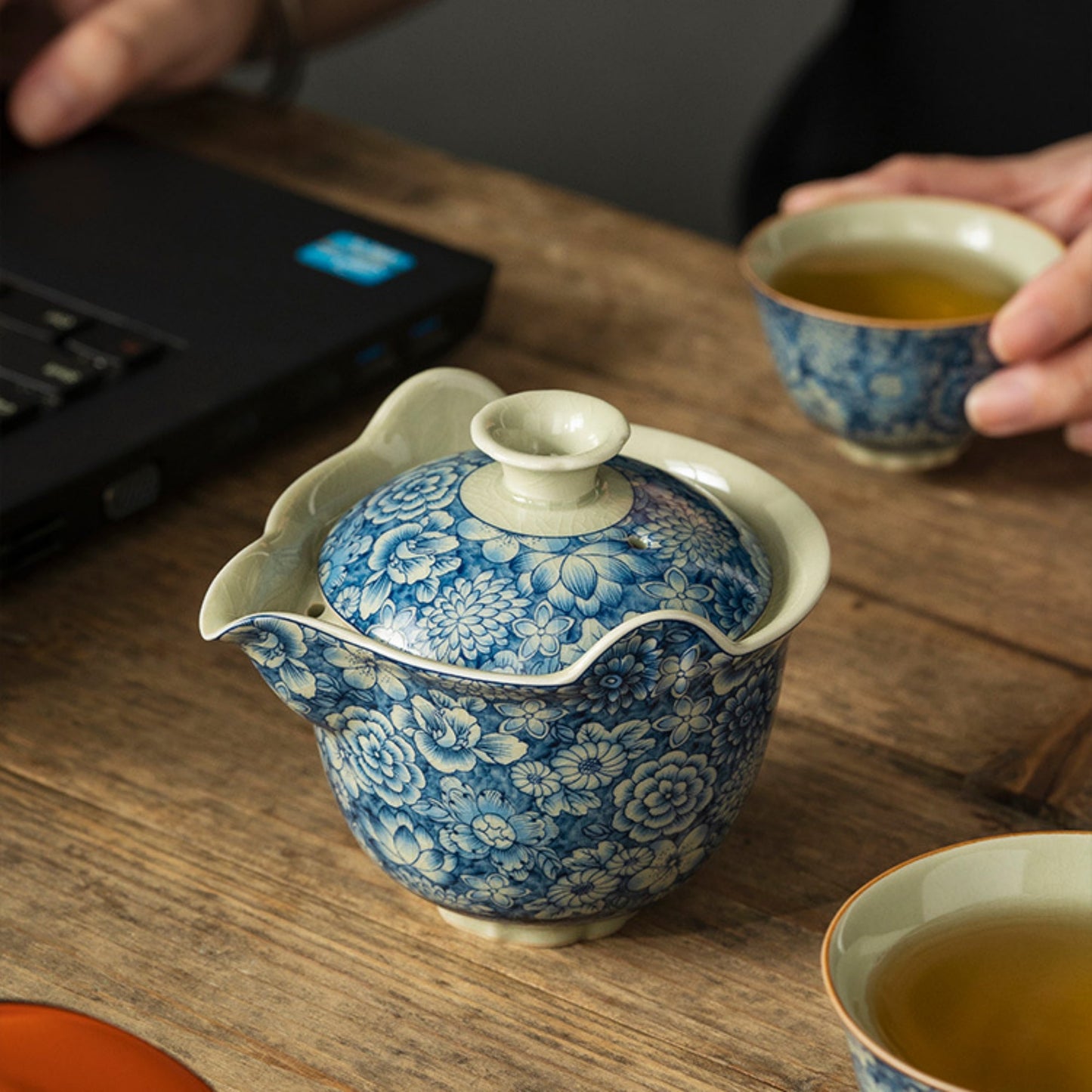 Ice Crack Blue and White Porcelain Handmade Tea Set