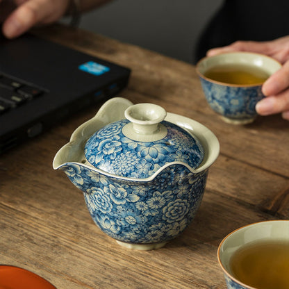 Ice Crack Blue and White Porcelain Handmade Tea Set