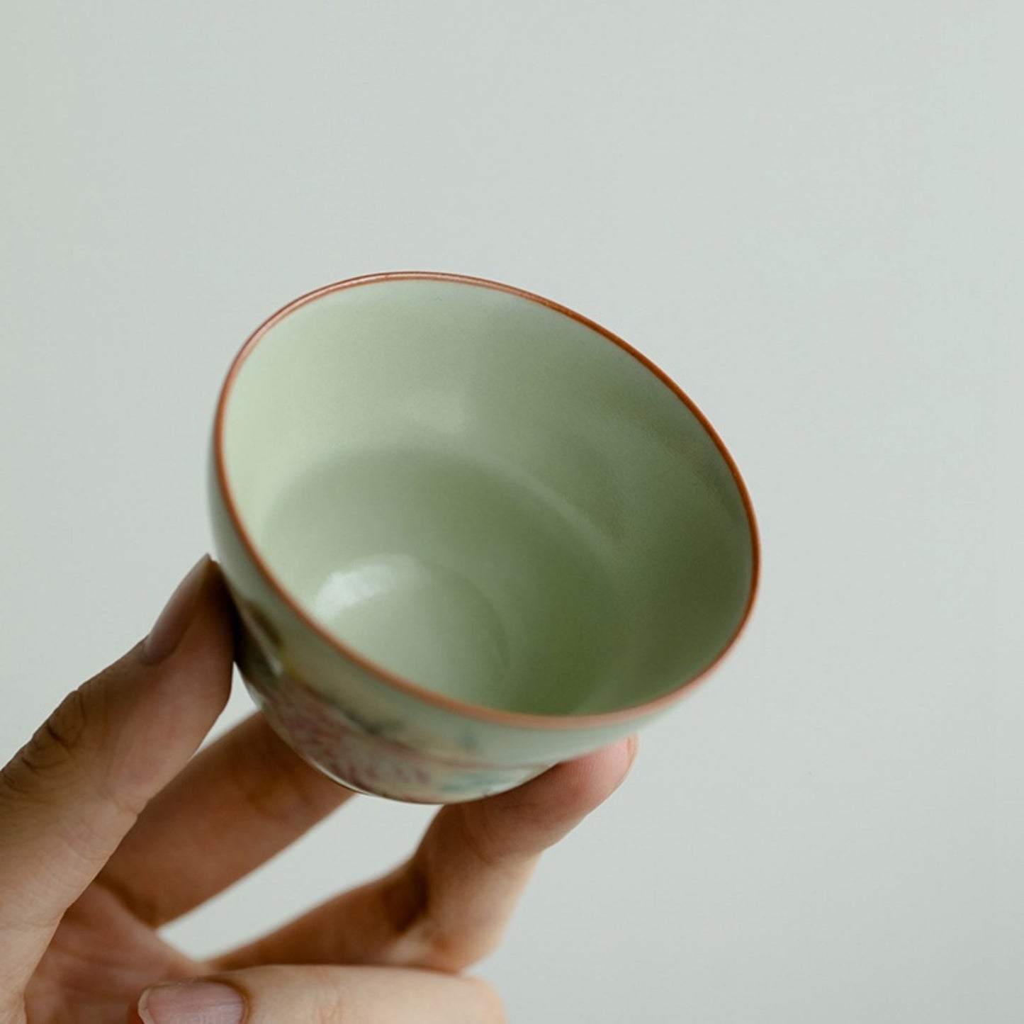 Ru Kiln Flower and Bird Pattern Handmade Ceramic Cup