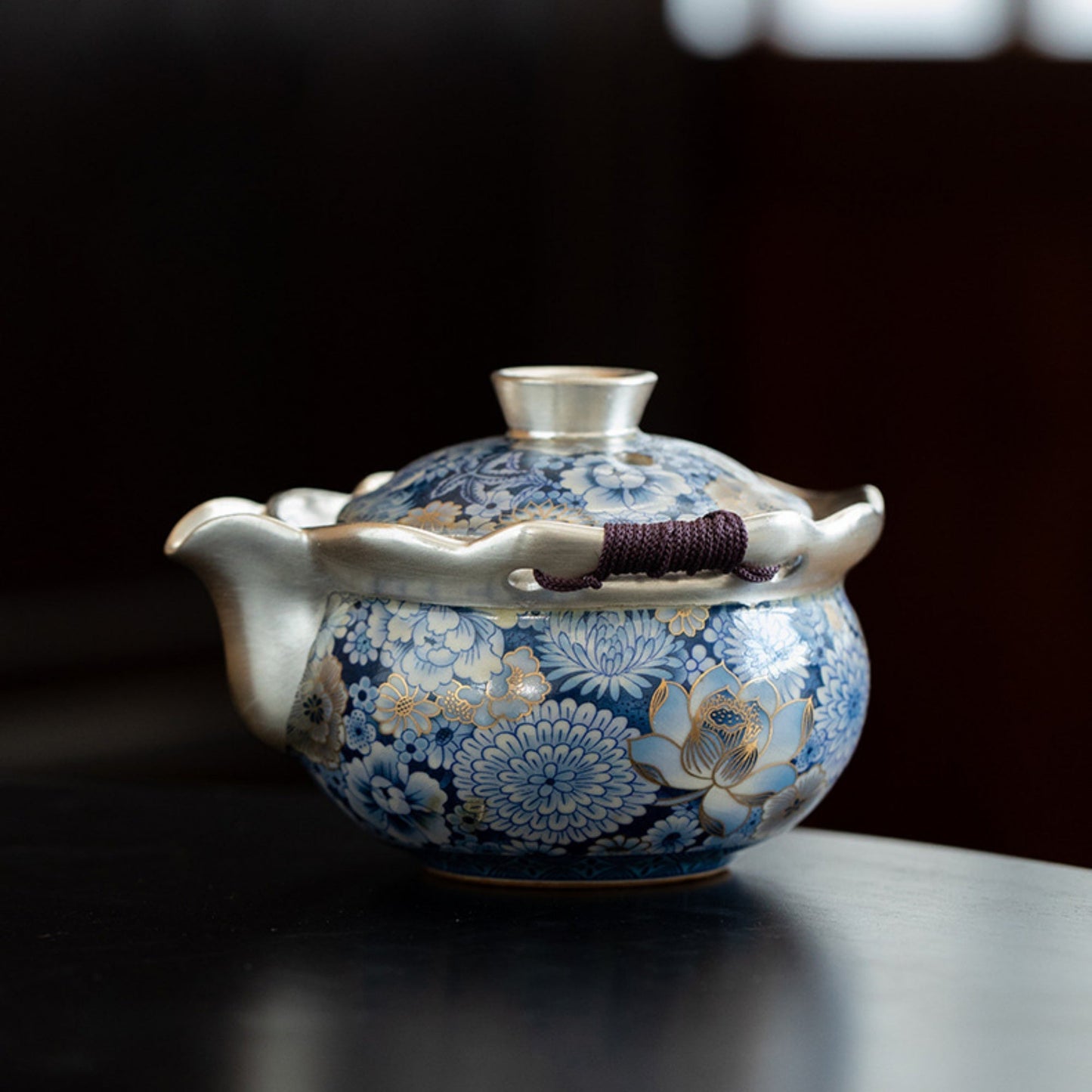 Handmade Floral Silver-Plated Ceramic Tea Set