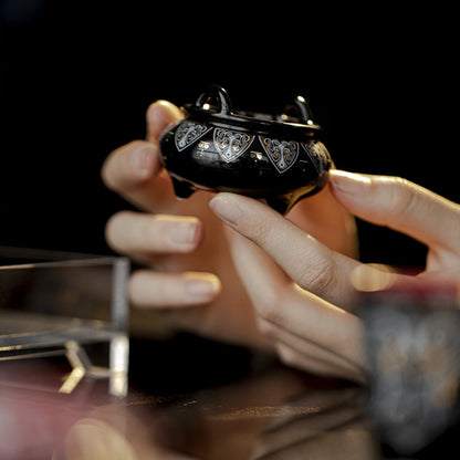 Incense Burner with Black Glazed Bronze Pattern