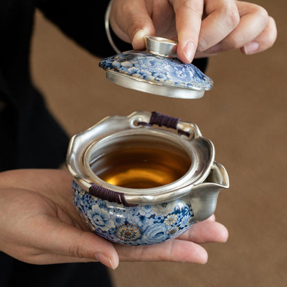 Handmade Floral Silver-Plated Ceramic Tea Set