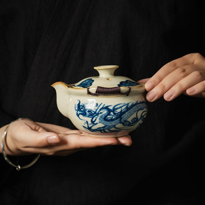 Ru Kiln Blue and White Porcelain Dragon Pattern Tea Set