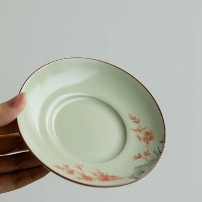 Ru Kiln Handmade Ceramic Coffee Cup and Saucer