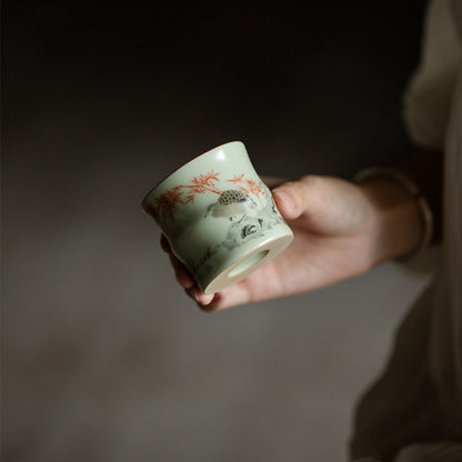 Handmade Bamboo-Shaped Ru Kiln Ceramic Tea Cup