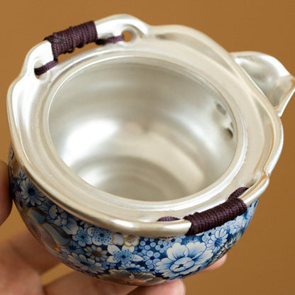 Handmade Floral Silver-Plated Ceramic Tea Set