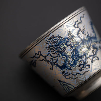 Handcrafted Silver-Plated Chinese Dragon Ceramic Cup