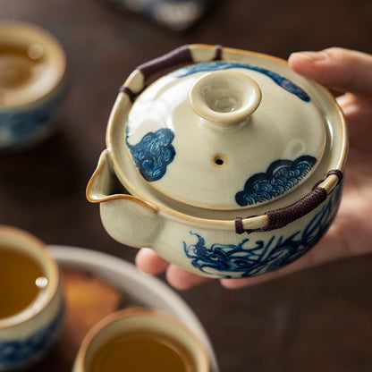 Ru Kiln Blue and White Porcelain Dragon Pattern Tea Set