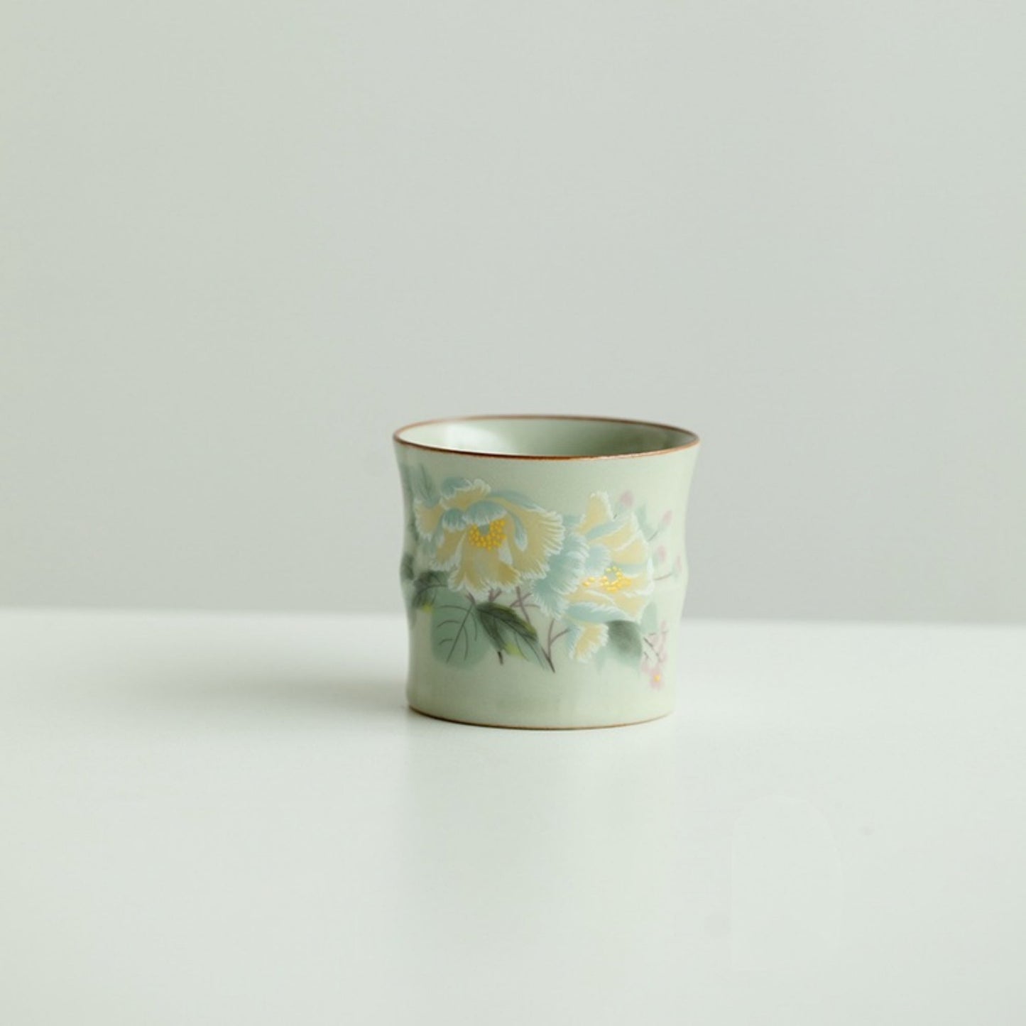 Handmade Bamboo-Shaped Ru Kiln Ceramic Tea Cup